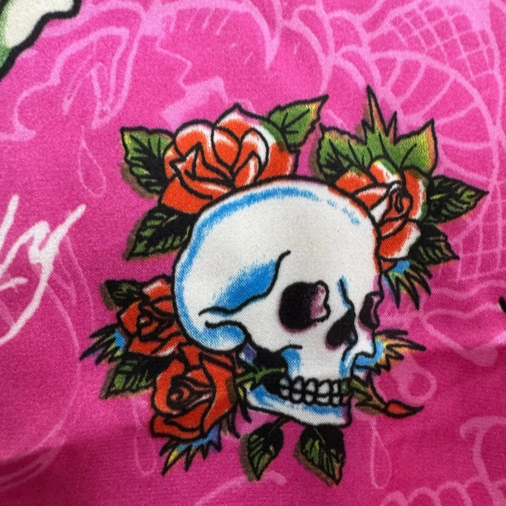 Ed Hardy Pink Skull Snake Tattoo Print Satin Scarf Wrap Y2K 43x43‎